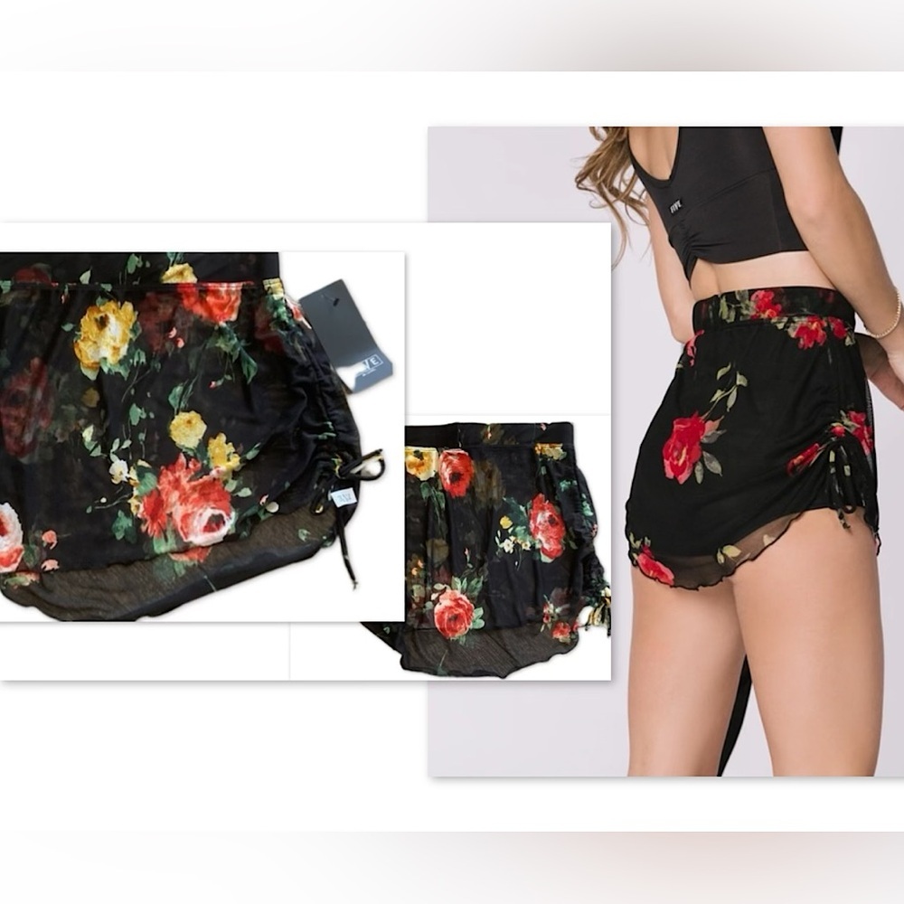 💐Five the Label Dance Black Sheer Skirt w Red & Yellow Roses, Tie Details, NWT✨